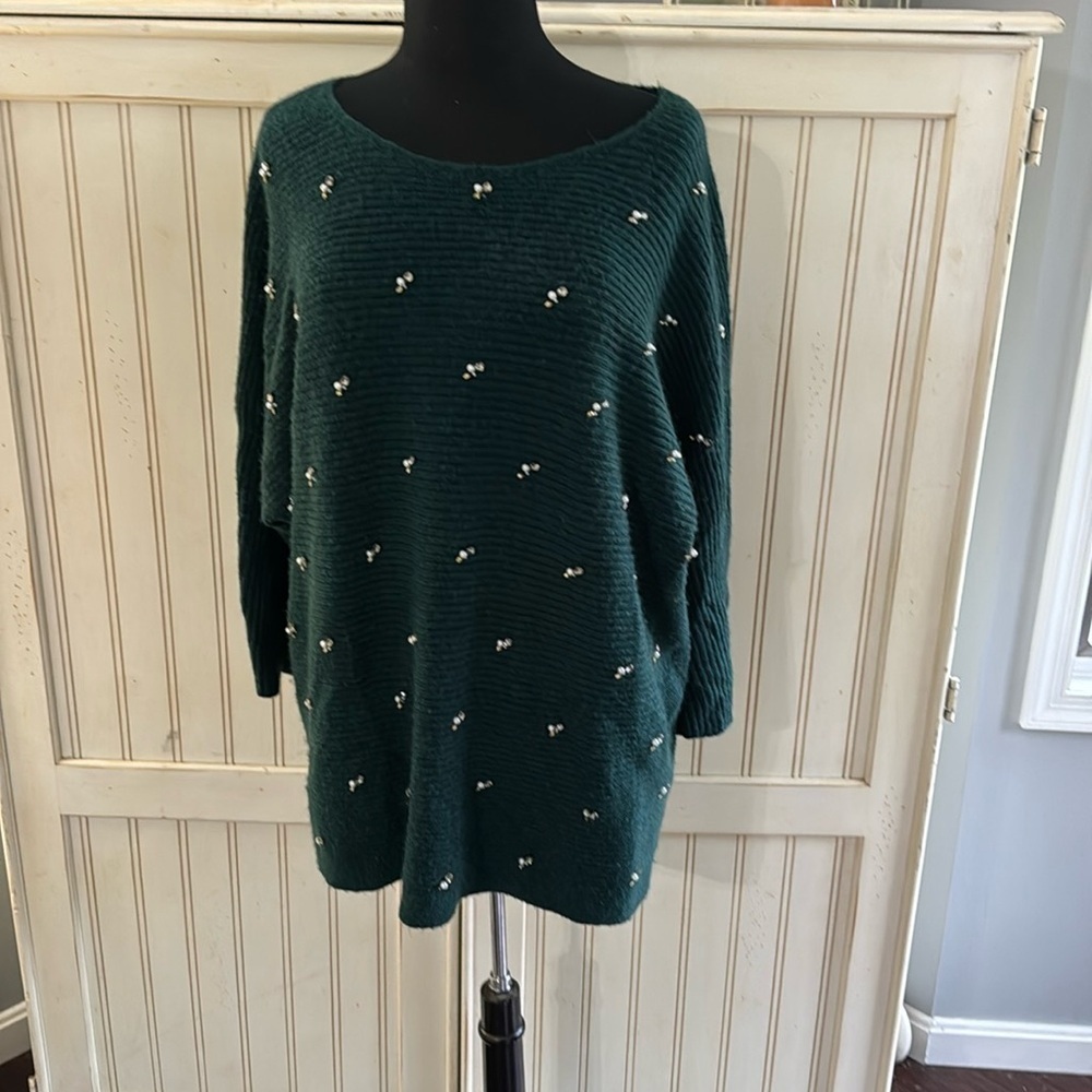 Lane Bryant Women’s Plus Size Emerald Green Wool Blend Embellished Sweater‎